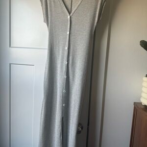 Gray Ribbed Button-Down Jumpsuit